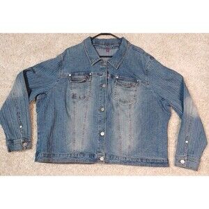 Vintage Gitano Denim Jacket Womens 26W Plus XXL Stretch Button Up Trucker